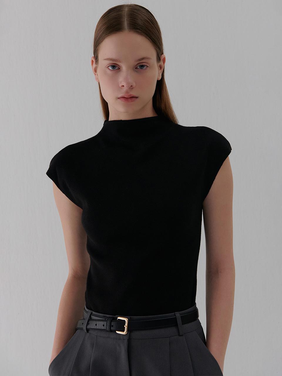 camino HALF-NECK CAP SLEEVE KNIT BLACK