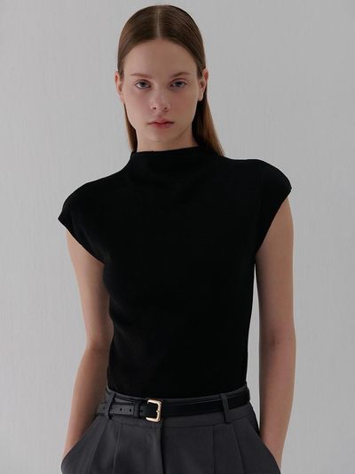 camino HALF-NECK CAP SLEEVE KNIT BLACK