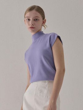 camino Half Turtle Neck Cap Sleeve Knit Top [Purple]