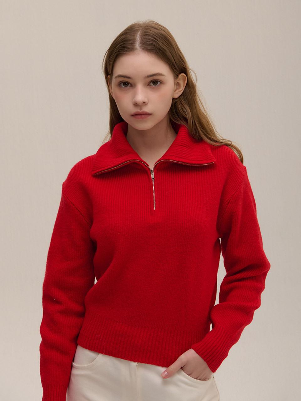 camino Half Zip-up Standard Fit Knit [Red]