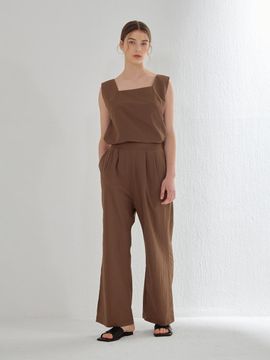 camino Linen Blend Wide Straight Slacks [Brown]