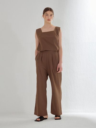 camino Linen Blend Wide Straight Slacks [Brown]