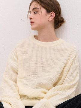 camino Oversized High Density Round Knit Sweater [Beige]
