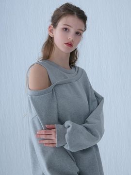 camino Oversized Off-Shoulder Sweatshirt Mini Dress [Gray]
