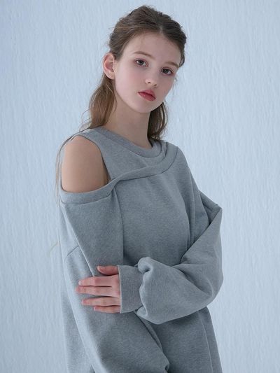 camino Oversized Off-Shoulder Sweatshirt Mini Dress [Gray]