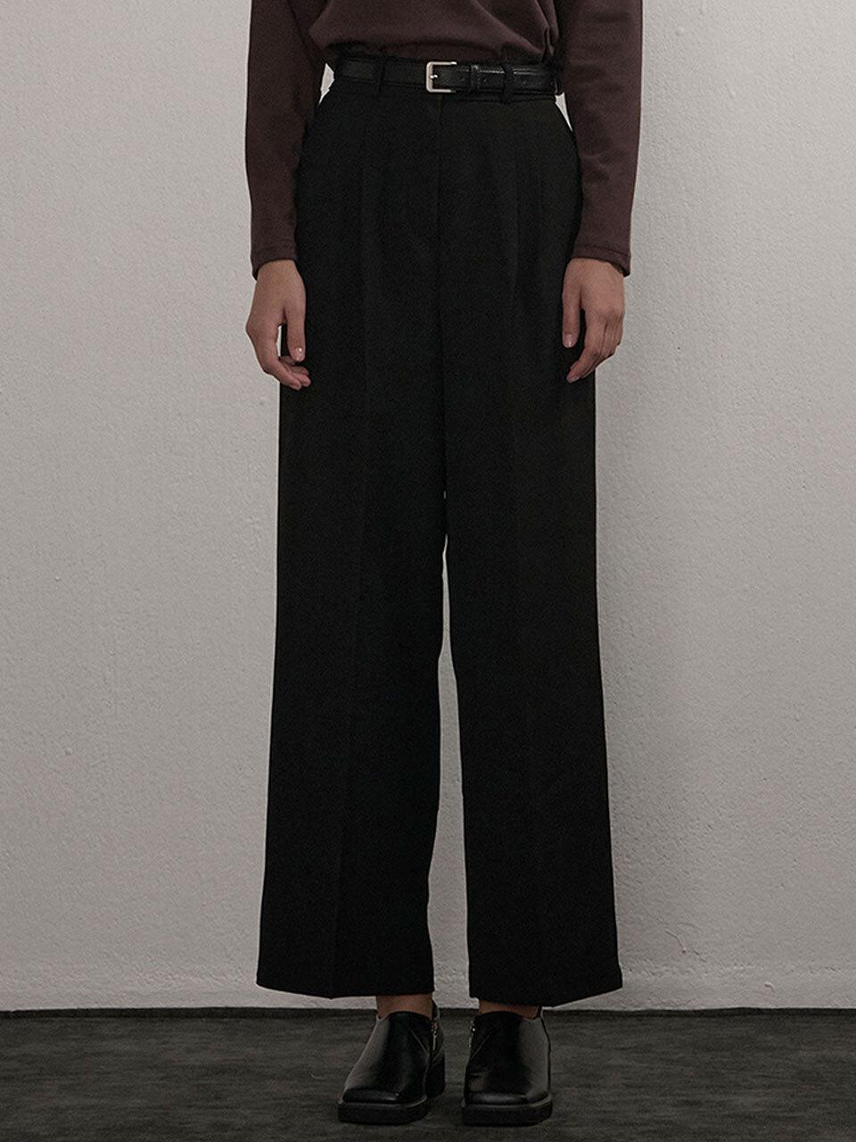 camino Pin Tuck Banding Wide Leg Pants [Black]