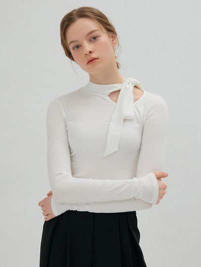 camino Ribbon Cut-Out Slim Fit T-shirt [Beige]