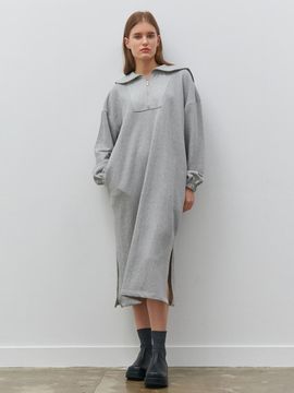 camino Sailor Collar Cotton Standard Fit Dress [Gray]