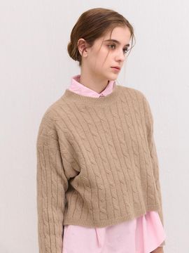 camino SEMI CROP ROUND CABLE KNIT SWEATER [beige]