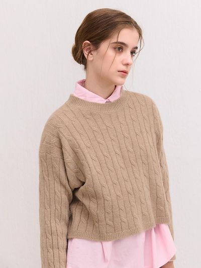 camino SEMI CROP ROUND CABLE KNIT SWEATER [beige]