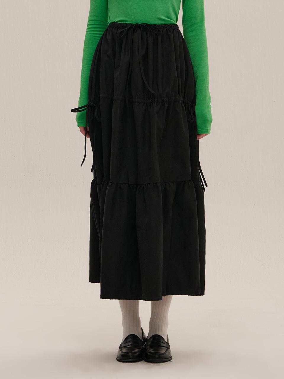 camino Shirring Elastic Fleece A-line Skirt [Black]