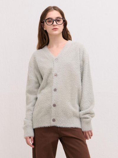 camino Soft Wool V-neck Button-front Cardigan [Light Gray]
