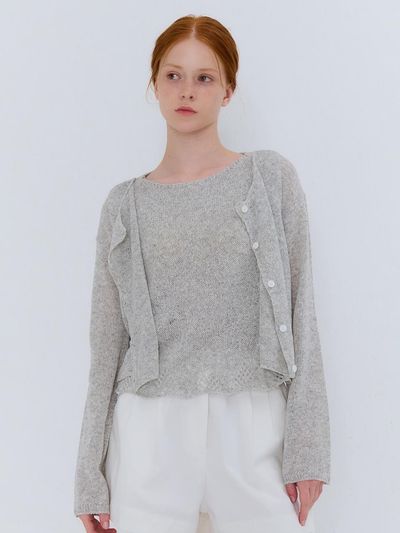 camino SUMMER COTTON BOUCLE CARDIGAN GRAY