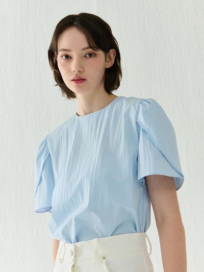 camino Summer Shirring Tulip Blouse [Sky Blue]
