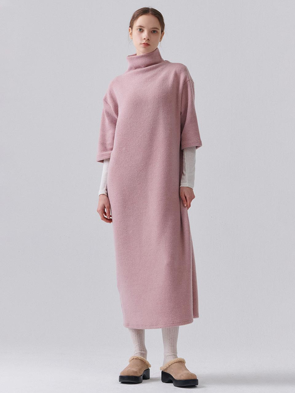 camino Turtleneck Half-Sleeve Layered Dress [Pink]