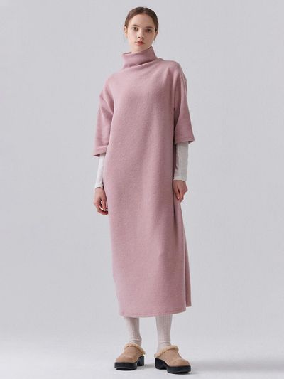 camino Turtleneck Half-Sleeve Layered Dress [Pink]