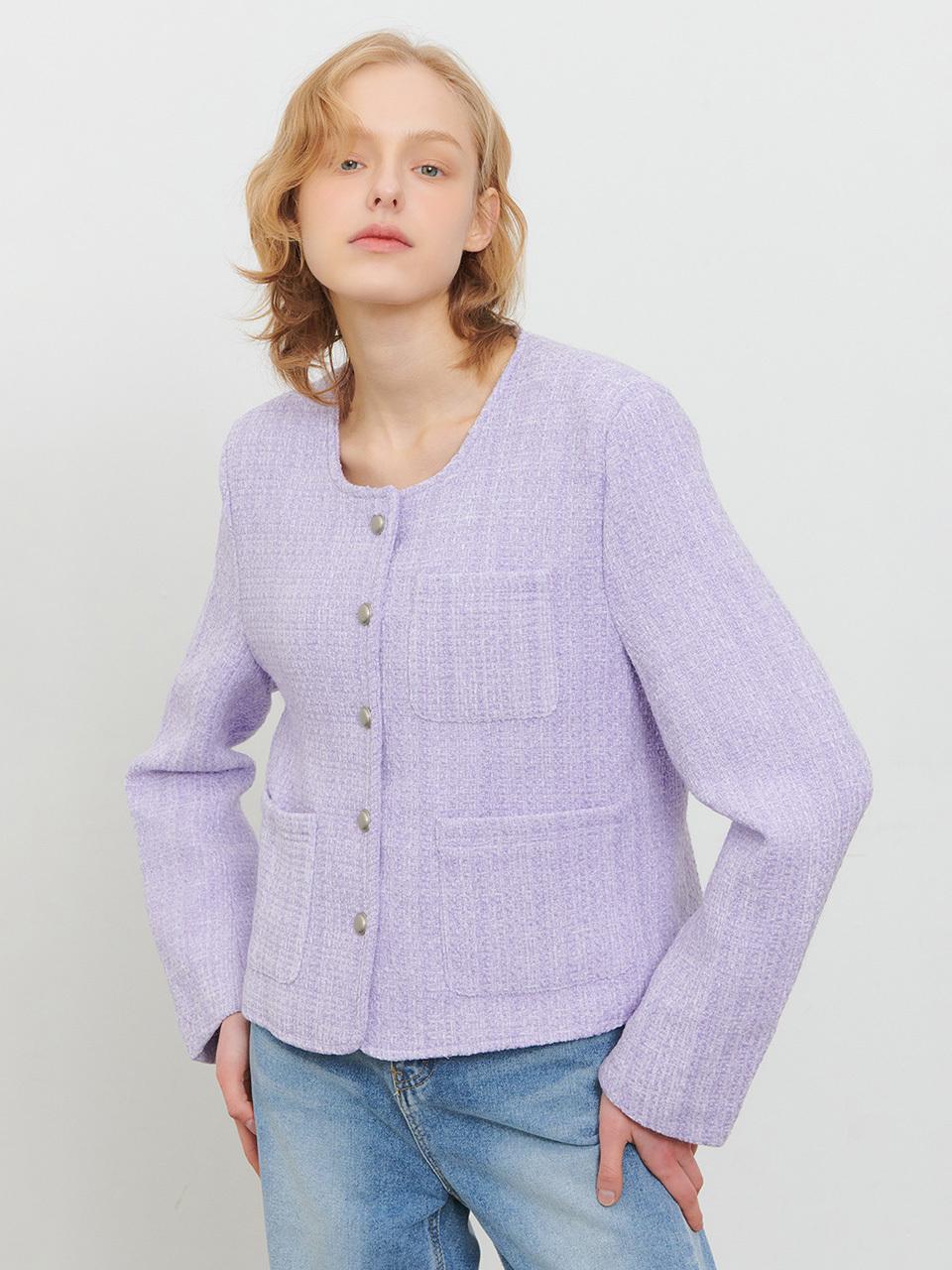 camino Tweed Round Neck Standard Fit Jacket [Violet]