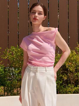 camino Twist Off Shoulder Semi-elastic T-shirt [Pink]