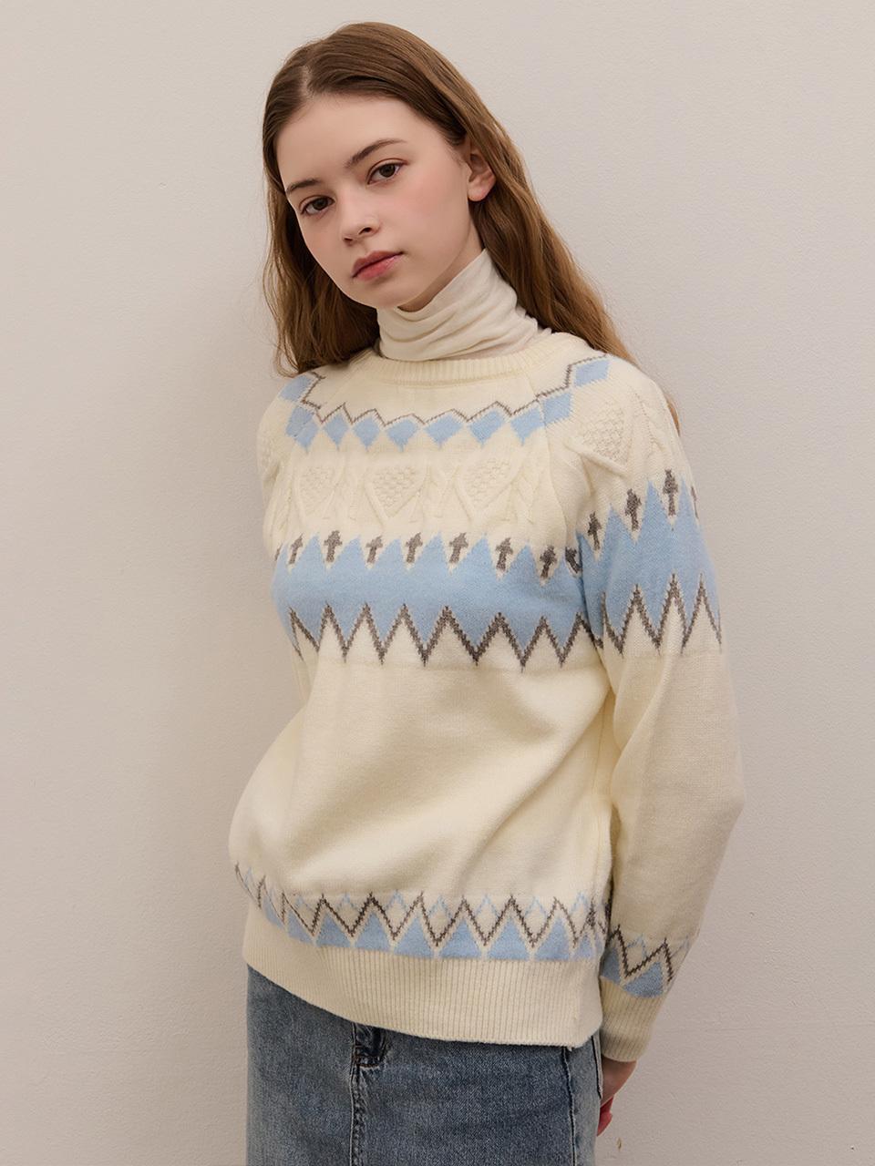 camino Winter Oversized Nordic Pattern Knit [Beige]