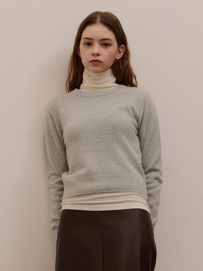 camino Winter Soft Mohair Round Neck Sweater [Light Gray]