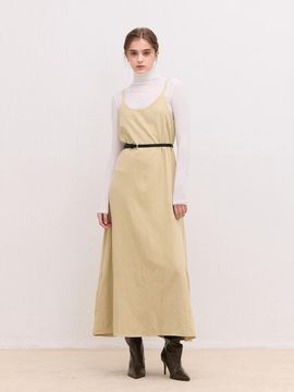 camino Wrinkle Layered Sleeveless Flowing Dress [Beige]