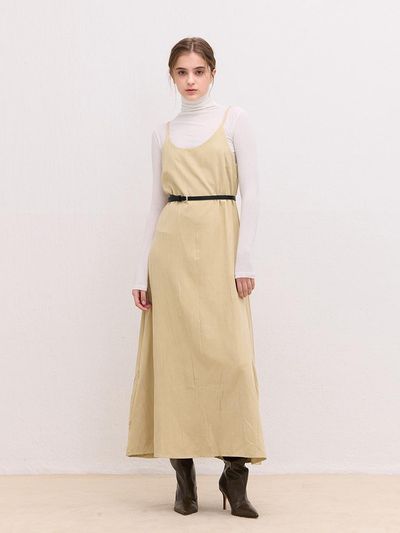 camino Wrinkle Layered Sleeveless Flowing Dress [Beige]