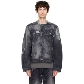 CAMPERLAB CAMPERLAB Black Distorted Print Distressed Denim Jacket