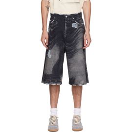CAMPERLAB CAMPERLAB Black Distorted Print Distressed Denim Shorts