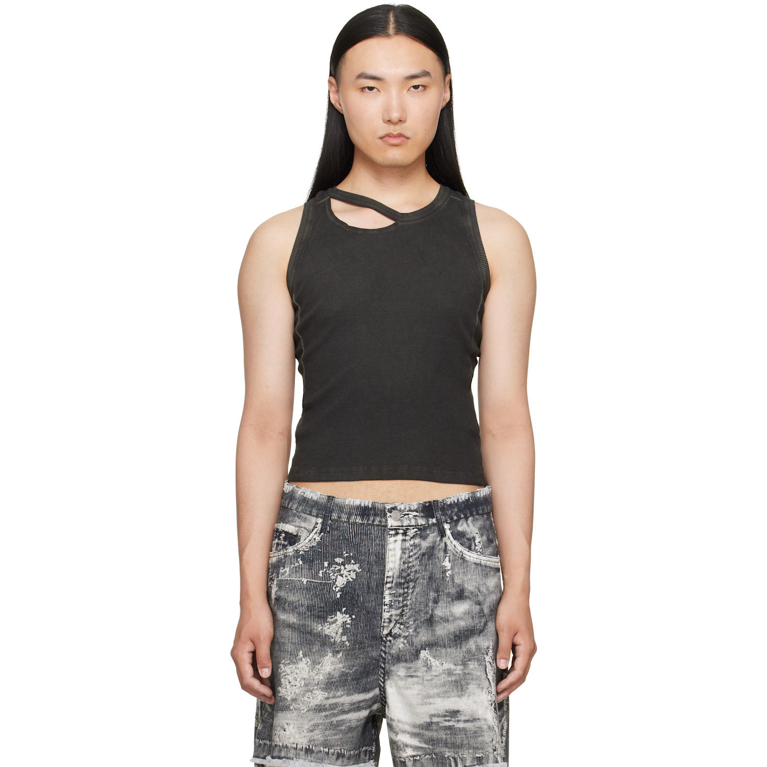 GREG ROSS - Navy Raw Edge Tank Top
