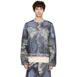 CAMPERLAB CAMPERLAB Blue Distorted Print Distressed Denim Jacket