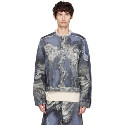 CAMPERLAB CAMPERLAB Blue Distorted Print Distressed Denim Jacket