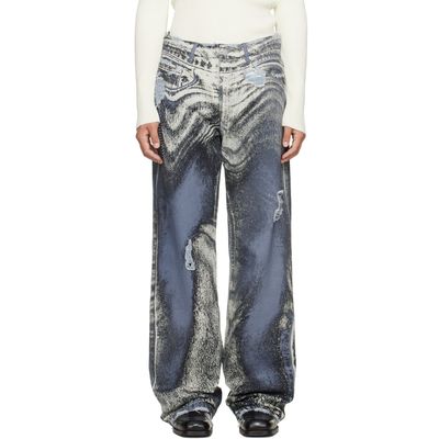 CAMPERLAB CAMPERLAB Blue Distorted Print Distressed Denim Jeans