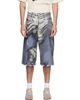 CAMPERLAB CAMPERLAB Blue Distorted Print Distressed Denim Shorts - 1