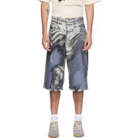CAMPERLAB CAMPERLAB Blue Distorted Print Distressed Denim Shorts