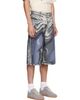 CAMPERLAB CAMPERLAB Blue Distorted Print Distressed Denim Shorts - 2