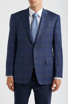 Canali Canali Capri Trim Fit Dark Blue & Grey Plaid Wool Sport Coat