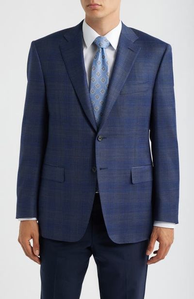 Canali Canali Capri Trim Fit Dark Blue & Grey Plaid Wool Sport Coat