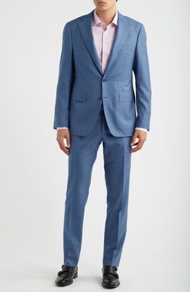 Canali Canali Capri Trim Fit Light Blue Mélange Super 130s Wool Suit 