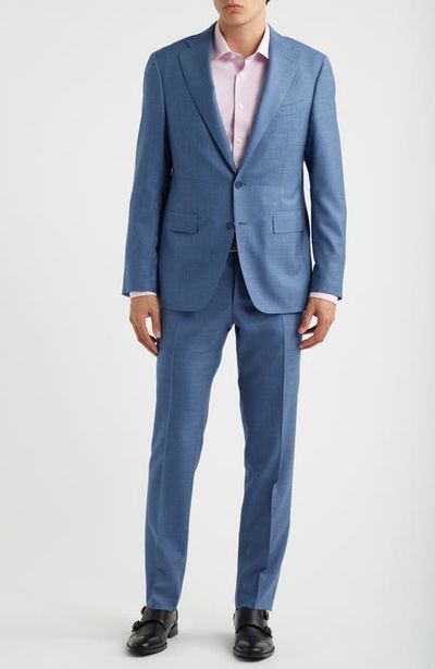 Canali Canali Capri Trim Fit Light Blue Mélange Super 130s Wool Suit 