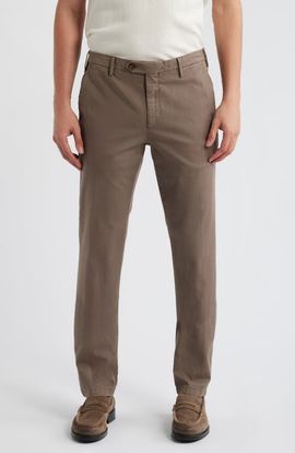 Canali Canali Flat Front Stretch Cotton Blend Gabardine Chinos