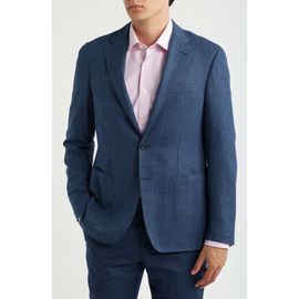Canali Canali Kei Trim Fit Blue Wool & Cotton Blend Herringbone Sport Coat