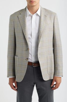 Canali Canali Kei Trim Fit Plaid Slub Wool & Silk Blend Sport Coat
