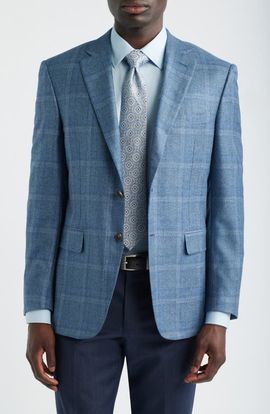 Canali Canali Siena Regular Fit Blue Windowpane Check Silk & Cashmere Sport Coat 