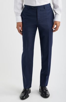 Canali Canali Siena Regular Fit Flat Front Solid Wool Suit Pants
