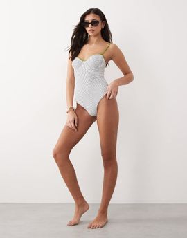 Candypants Candypants underwire swimsuit with contrast trim in white polka dot