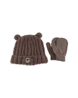 Capelli Capelli Boys' Bear Rib Knit Cuff Hat & Mitten Set