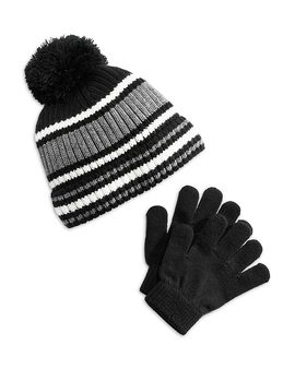Capelli Capelli Boys' Two Piece Striped Rib Knit Hat & Magic Gloves Set