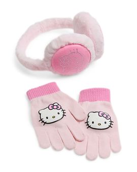 Capelli Capelli Girls' Hello Kitty Plush Faux Fur Rhinestone Earmuff & Gloves Set