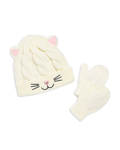 Capelli Capelli Girls' Two Piece Cable Knit Kitty Hat & Mittens Set