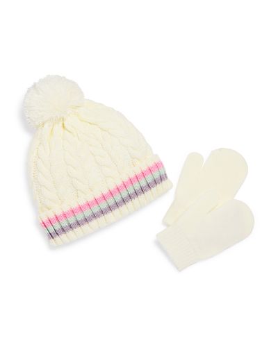 Capelli Capelli Girls' Two Piece Chunky Cable Knit Hat & Mittens Set
